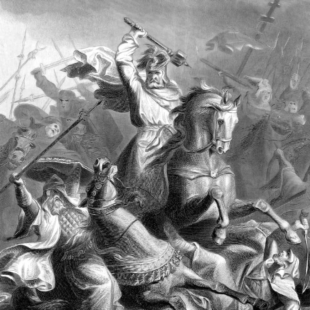 Frangi vägede juht Karl Martell kujutatuna lahinguolukorras.