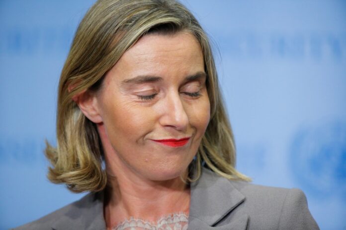 European Union Foreign Affairs Chief Mogherini gives her remarks after attending a meeting of the parties to the Iran nuclear deal during the 72nd United Nations General Assembly at U.N. headquarters in New York