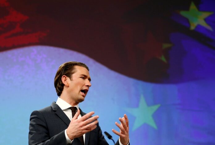 Austria's Chancellor Kurz holds a news conference after meeting EU Commission President Juncker in Brussels
