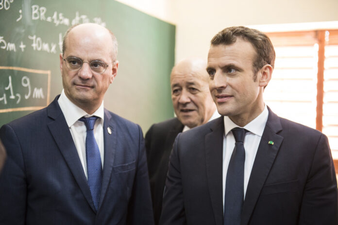 French President Emmanuel Macron during the inauguration of the College Bel-Air secondary school in Dakar