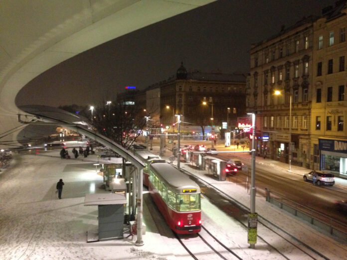 Snowy Night on Urban Loritz Platz Vienna - 06