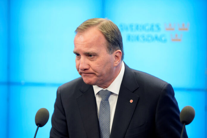 Swedish PM Lofven speaks to the press, after he was ousted in no-confidence vote, in Stockholm