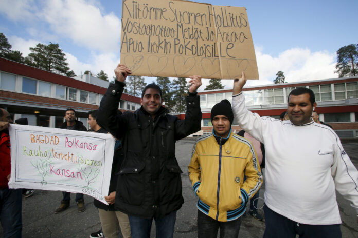 Migrants protest to raise awareness on their situation in Kastelli emergency accommodation centre in Oulu