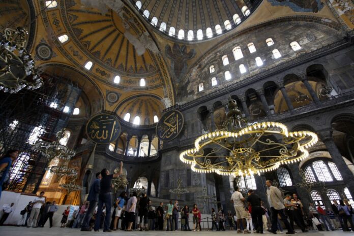 Tourists visit the Hagia Sophia museum in Istanbul