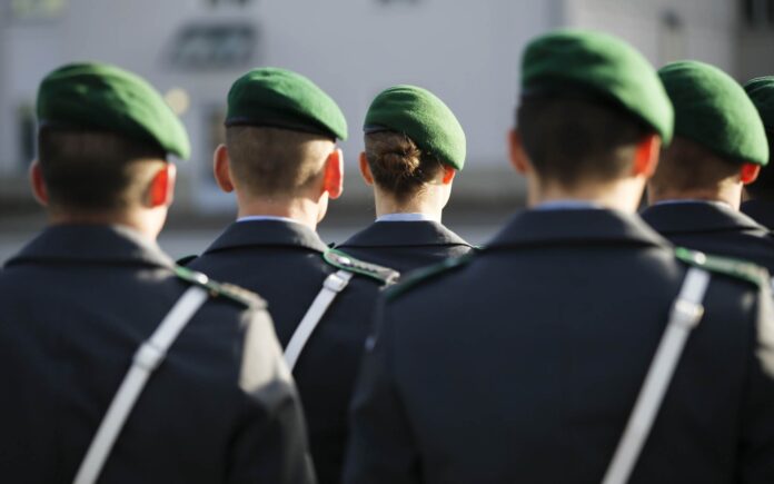 A female soldier of the German armed forces Bundeswehr guard of honour (Wachbatallion) is pictured at the Defence Ministry in Berlin