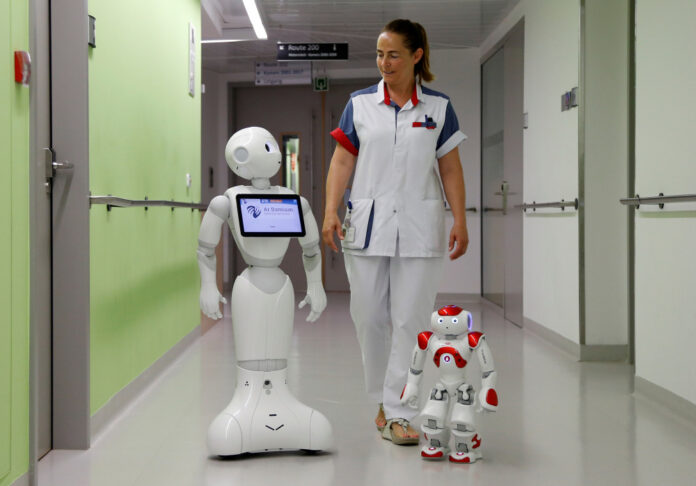 A nurse walks with