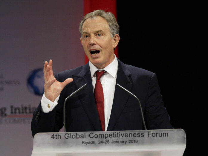British Middle East envoy Tony Blair speaks at the Global Competitiveness Conference in Riyadh