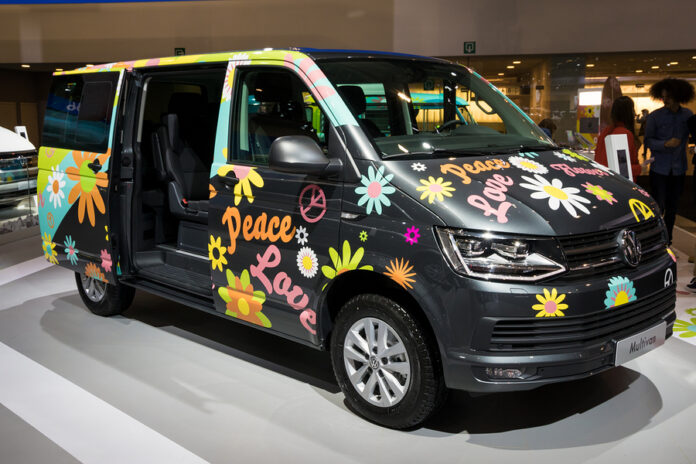 Brussels - Jan 10, 2018: Flower Power Volkswagen Multivan Camper
