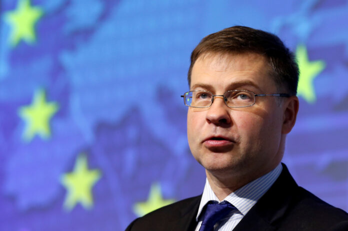 FILE PHOTO: EU Commission Vice President Dombrovskis speaks in Brussels