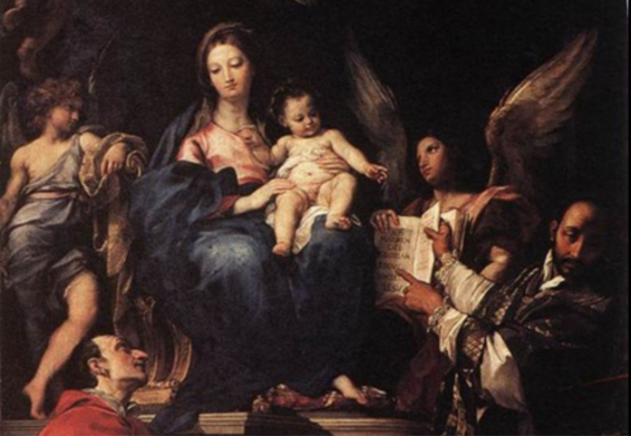 Carlo Maratti_Madonna istumas troonil koos inglite ja pühakutega_1680